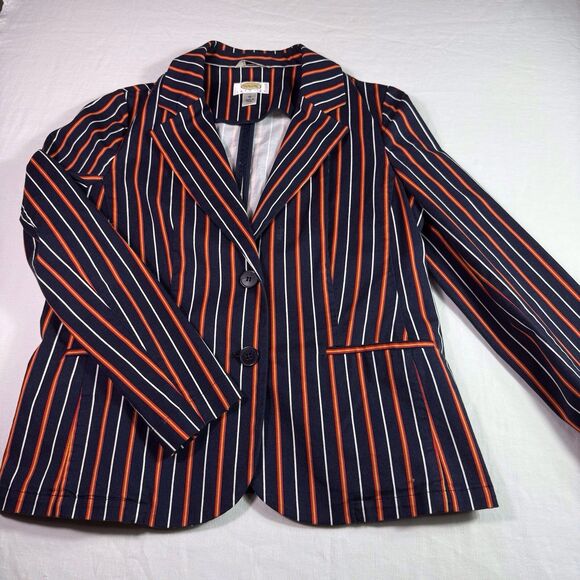 Talbots Blazer Women's 10P navy and red stripe cotton jacket blazer‎ - Picture 1 of 9